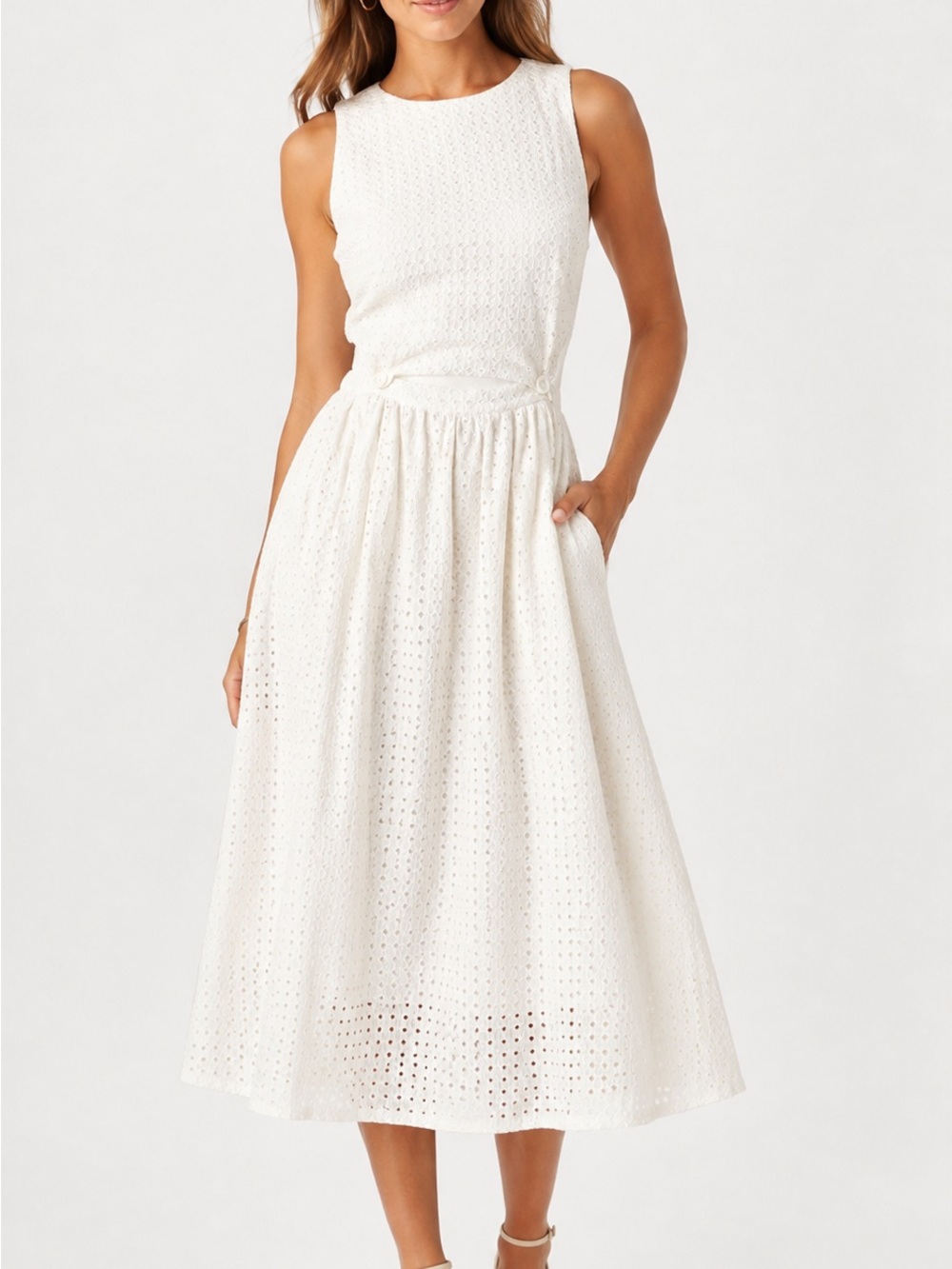 Vintage Topshop Cut Out Pinafore Midi Dress –White– Size 2